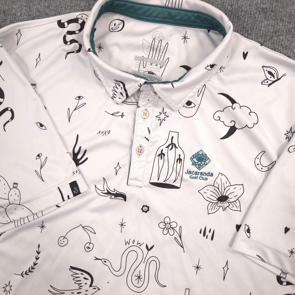 Swannies Brock Polo Mens 2XL Glacier Doodle Print Performance‎ Jacaranda Golf